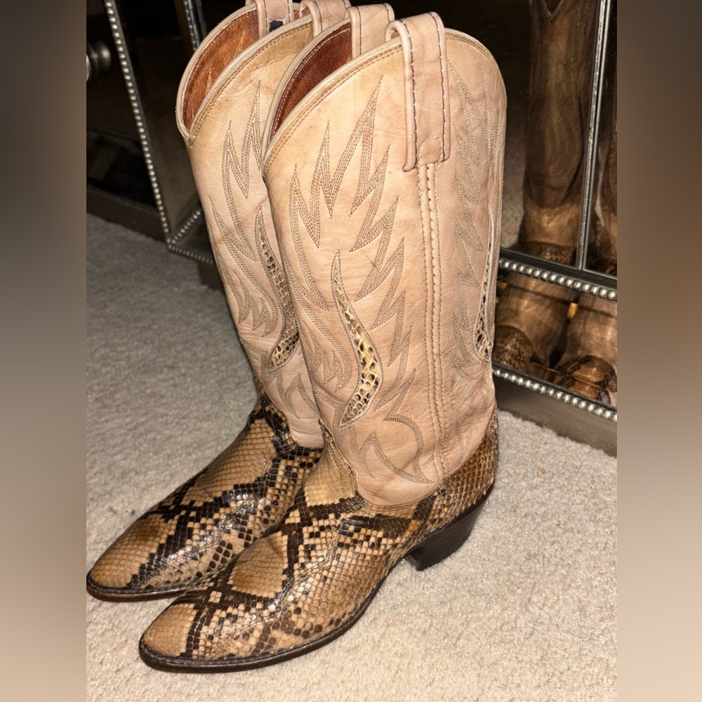 Dan Post Python Leather Boots Womens Brown Snakeskin Cowgirl Western Sz 6.5M